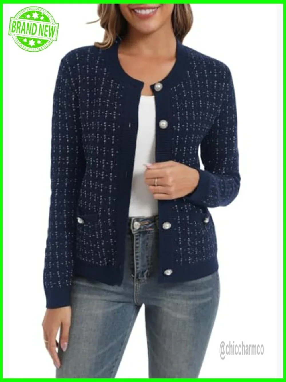 Open Front Button Down Knit Cropped Cardigan Sweater Jacket